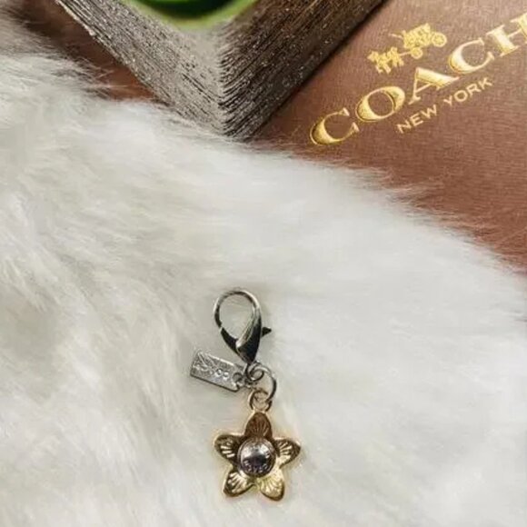 Coach Handbags - Coach Floral Silver/Gold Bag Charm Keychain EUC